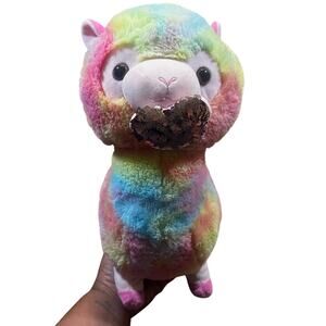 Kellytoy Pastel Pink Blue Purple Llama Alpaca Heart Tie Dye Plush Animal Toy 12"